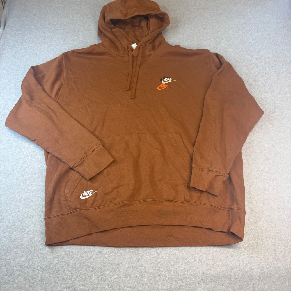 Nike Mens Sport Essentials+ Pullover Hoodie Brown Stacked Logo XL DJ6914-259